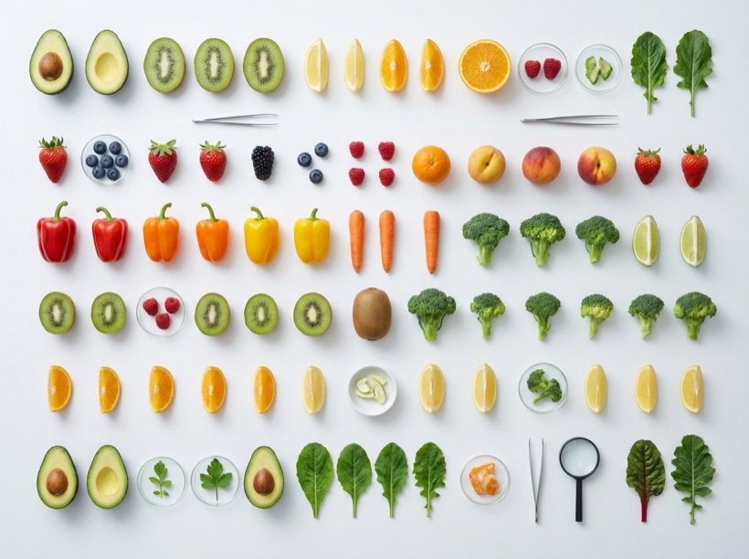 Produce laid out for lab testing