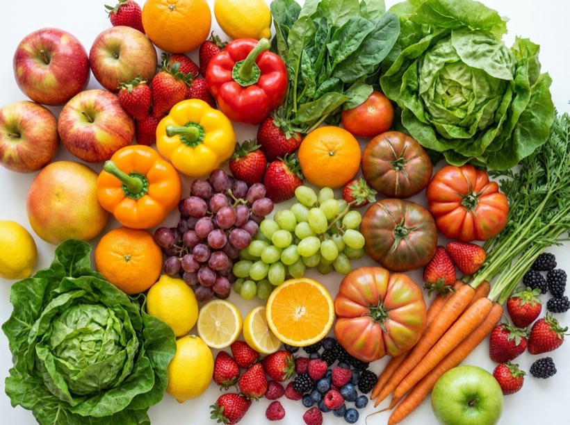 A spread of fresh non-organic produce